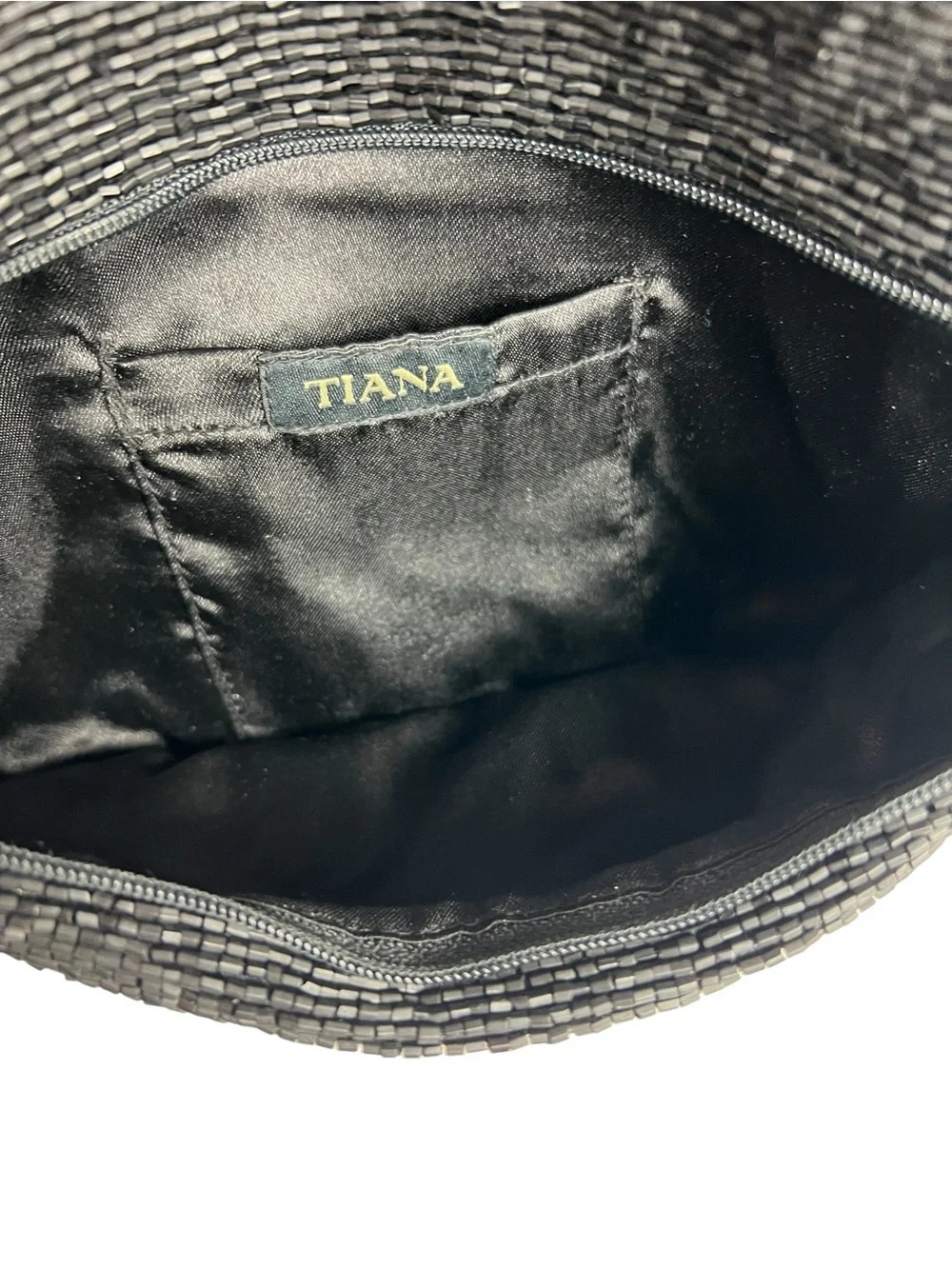 TIANA Black Beaded Evening Clutch Purse Vintage Formal Wedding Cocktail Bag